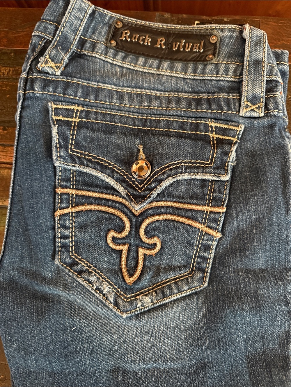 Rock Revival Women's Dark Blue Bootcut Jeans with Embroidered Pocket